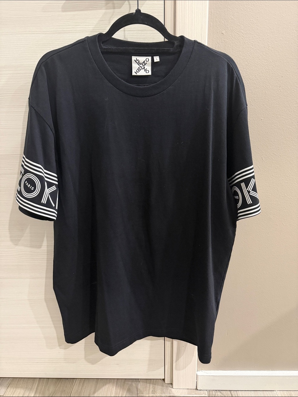 KENZO Black Short Sleeve Tee with White Logo Sleeve Bands
